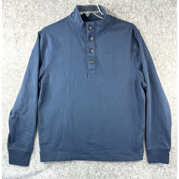 J Crew Mercantile 1/4 Button Pullover Mock Neck Sweatshirt Men's L Blue Soft - Picture 1 of 9